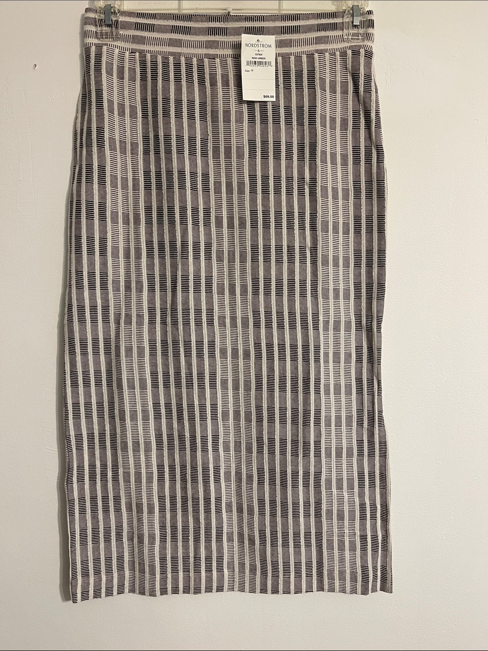 Nordstrom Gray and White Striped Midi Skirt